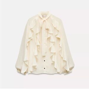 Zara Cream Ruffle Tie-Neck Blouse